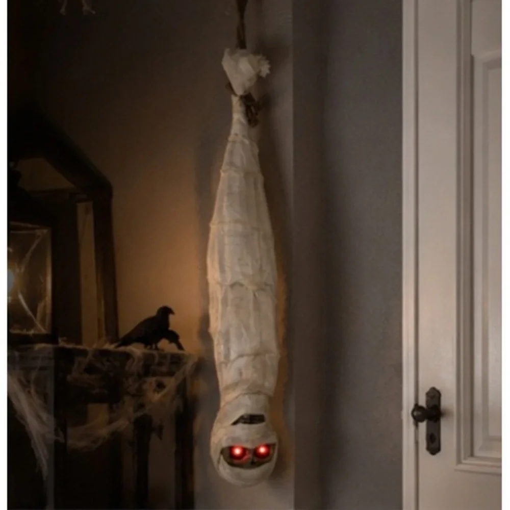 Hanging Cocoon Corpse Halloween Prop Light Up Red Eyes Zombie Mummy Decor
